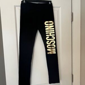 NWT MOSCHINO Black & Gold Logo Leggings Sz 8 Luxury Gym Workout